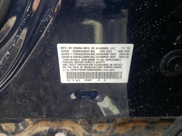 Photo 10 from auction – 2016 HONDA PILOT ELIT with VIN 5FNYF6H07GB044856