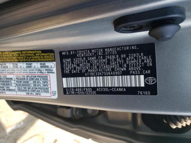 Photo 10 from auction – 2005 TOYOTA CAMRY LE with VIN 4T1BE32K75U640907