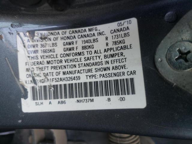 Photo 10 from auction – 2010 HONDA CIVIC LX with VIN 2HGFA1F52AH326459