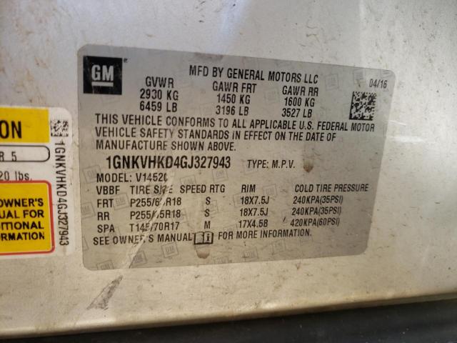 Photo 10 from auction – 2016 CHEVROLET TRAVERSE L with VIN 1GNKVHKD4GJ327943