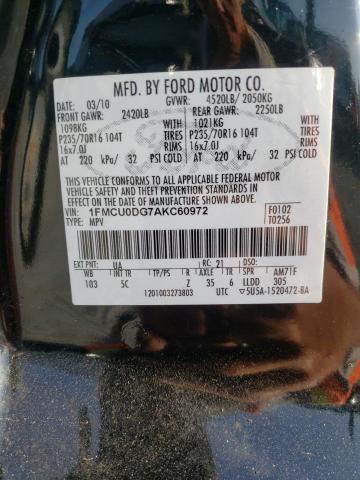 Photo 10 from auction – 2010 FORD ESCAPE XLT with VIN 1FMCU0DG7AKC60972