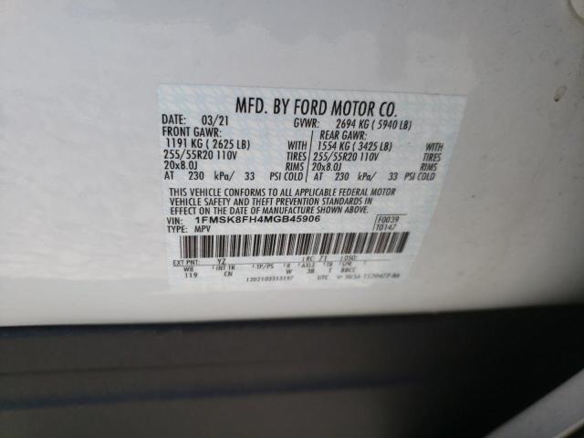 Photo 10 from auction – 2021 FORD EXPLORER L with VIN 1FMSK8FH4MGB45906