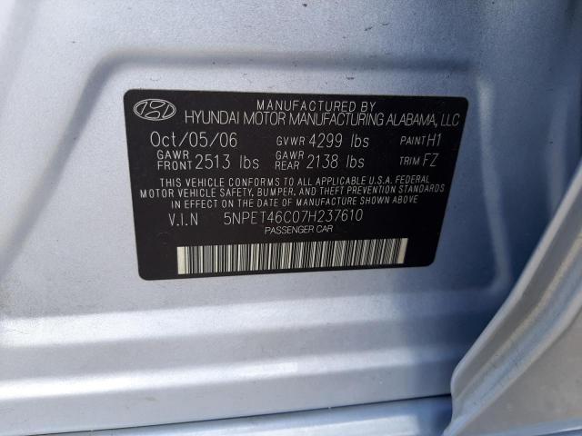 Photo 10 from auction – 2007 HYUNDAI SONATA GLS with VIN 5NPET46C07H237610