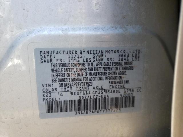 Photo 10 from auction – 2015 NISSAN SENTRA S with VIN 3N1AB7AP2FY377529