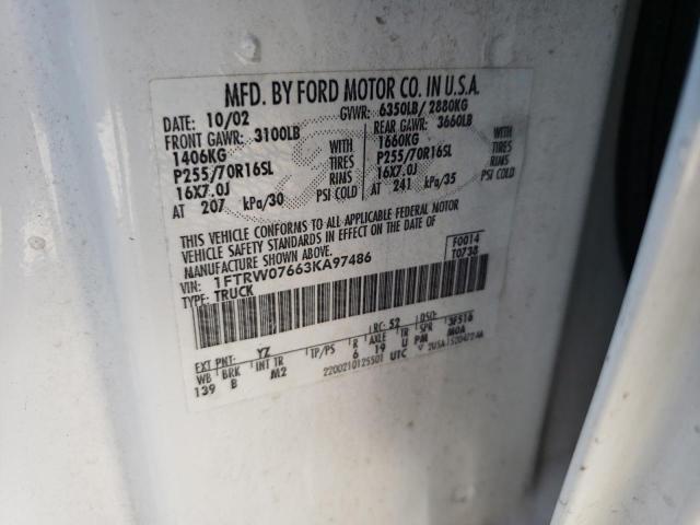 Photo 10 from auction – 2003 FORD F150 SUPER with VIN 1FTRW07663KA97486