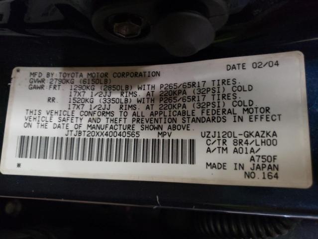 Photo 10 from auction – 2004 LEXUS GX 470 with VIN JTJBT20XX40040565