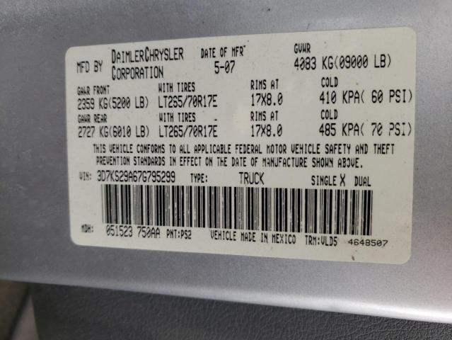 Photo 10 from auction – 2007 DODGE RAM 2500 with VIN 3D7KS29A67G795299