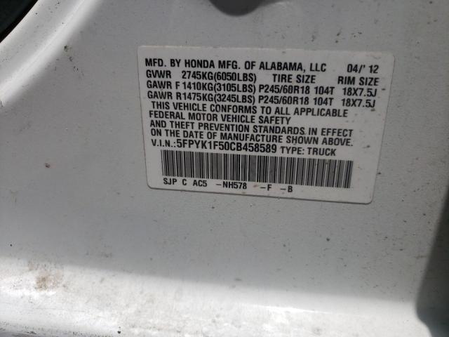 Photo 10 from auction – 2012 HONDA RIDGELINE with VIN 5FPYK1F50CB458589