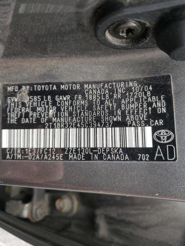 Photo 10 from auction – 2005 TOYOTA COROLLA CE with VIN 2T1BR32E45C394737