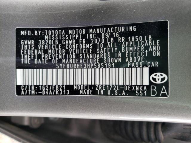 Photo 10 from auction – 2017 TOYOTA COROLLA with VIN 5YFBURHE3HP585191