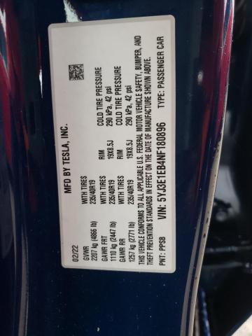 Photo 10 from auction – 2022 TESLA MODEL 3 with VIN 5YJ3E1EB4NF180896
