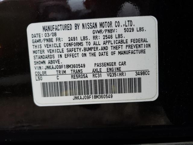 Photo 10 from auction – 2008 INFINITI EX35 BASE with VIN JNKAJ09F18M360549