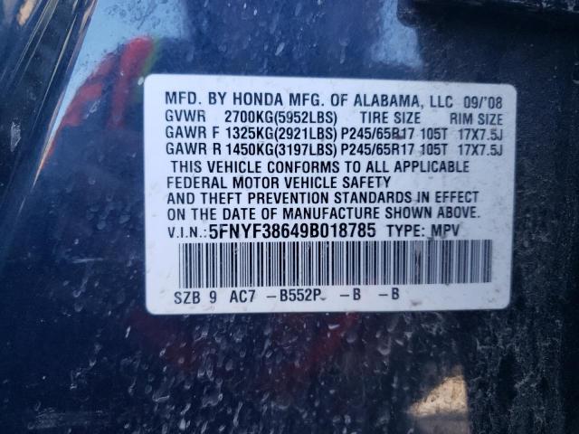 Photo 10 from auction – 2009 HONDA PILOT EXL with VIN 5FNYF38649B018785