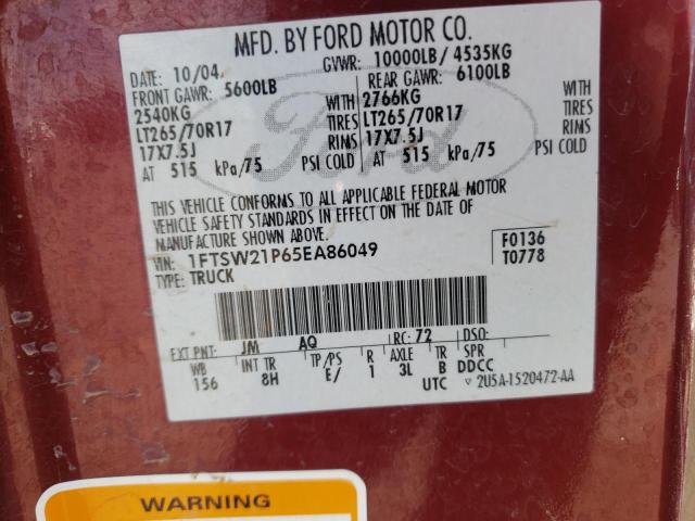 Photo 10 from auction – 2005 FORD F250 SUPER with VIN 1FTSW21P65EA86049