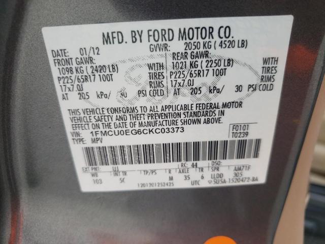 Photo 10 from auction – 2012 FORD ESCAPE LIM with VIN 1FMCU0EG6CKC03373