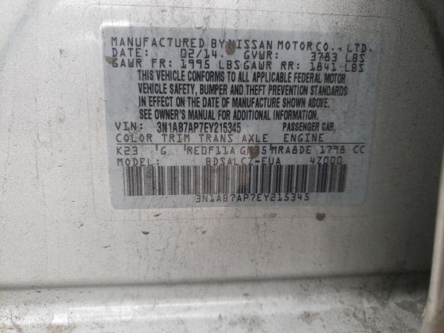 Photo 10 from auction – 2014 NISSAN SENTRA S with VIN 3N1AB7AP7EY215345