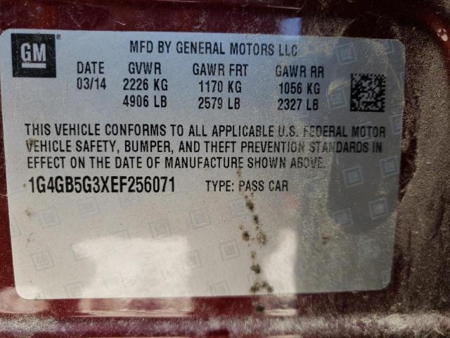 Photo 10 from auction – 2014 BUICK LACROSSE with VIN 1G4GB5G3XEF256071