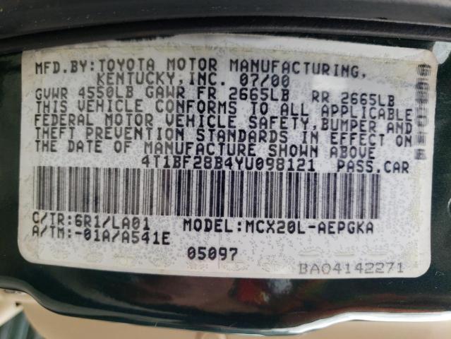 Photo 10 from auction – 2000 TOYOTA AVALON with VIN 4T1BF28B4YU098121