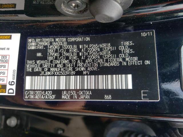 Photo 10 from auction – 2012 LEXUS GX 460 with VIN JTJBM7FXXC5039189