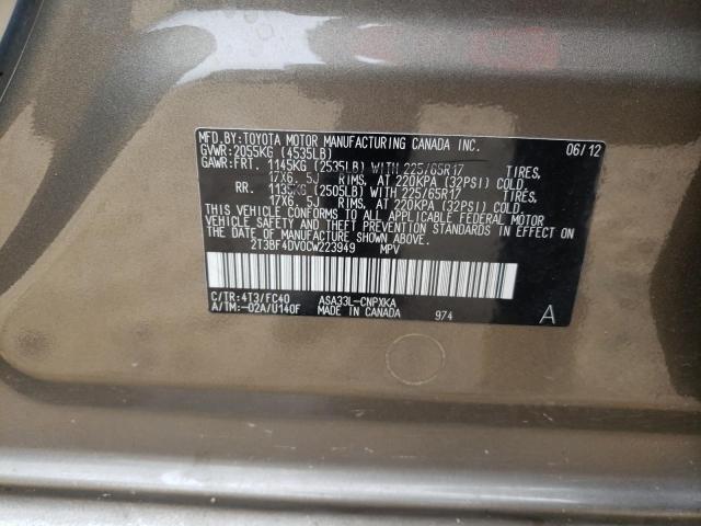 Photo 10 from auction – 2012 TOYOTA RAV4 with VIN 2T3BF4DV0CW223949