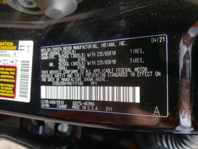 Photo 10 from auction – 2021 TOYOTA HIGHLANDER with VIN 5TDGZRBH1MS117486