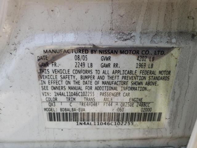 Photo 10 from auction – 2006 NISSAN ALTIMA S with VIN 1N4AL11D46C102255