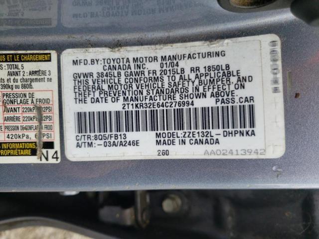 Zdjęcie 10 z aukcji – 2004 TOYOTA COROLLA MA z VIN 2T1KR32E64C276994