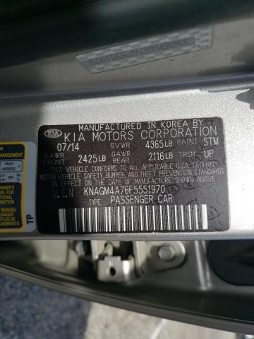 Photo 10 from auction – 2015 KIA OPTIMA with VIN KNAGM4A76F5551970