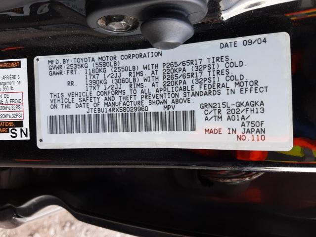 Photo 10 from auction – 2005 TOYOTA 4RUNNER SR with VIN JTEBU14RX58029960