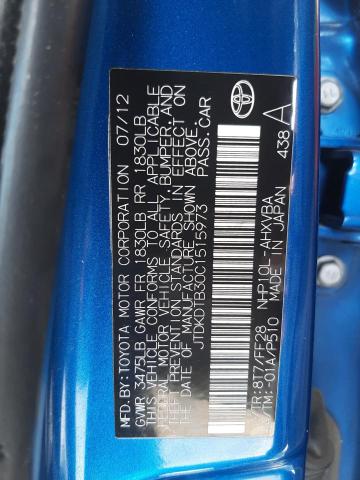 Photo 10 from auction – 2012 TOYOTA PRIUS C with VIN JTDKDTB30C1515973
