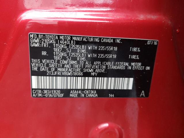 Photo 10 from auction – 2016 TOYOTA RAV4 SE with VIN 2T3JFREV8GW518066