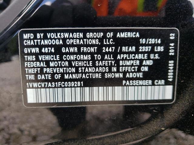 Photo 10 from auction – 2015 VOLKSWAGEN PASSAT SEL with VIN 1VWCV7A31FC039281