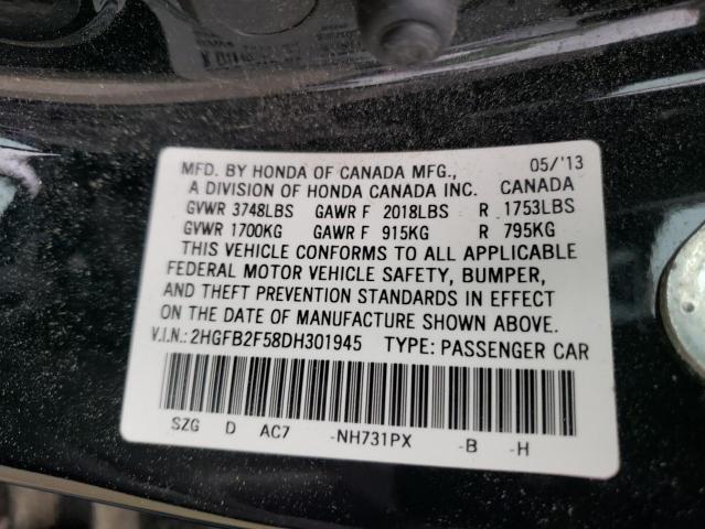 Photo 10 from auction – 2013 HONDA CIVIC LX with VIN 2HGFB2F58DH301945