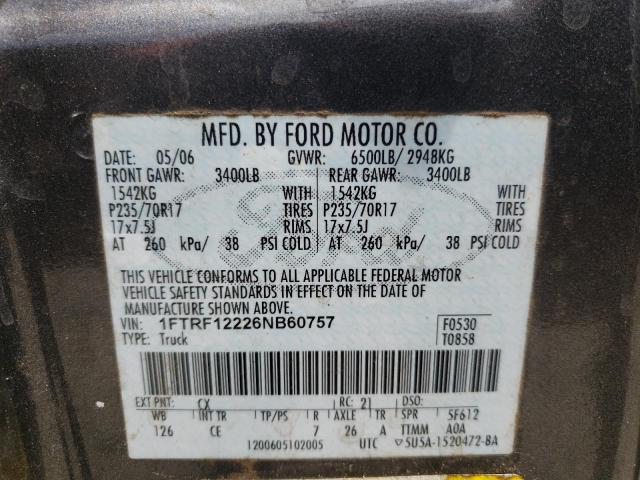 Photo 10 from auction – 2006 FORD F150 with VIN 1FTRF12226NB60757