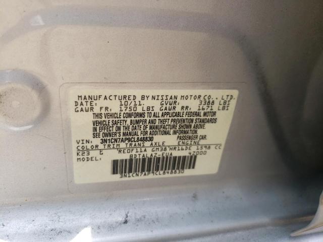 Photo 10 from auction – 2012 NISSAN VERSA S with VIN 3N1CN7AP9CL848830