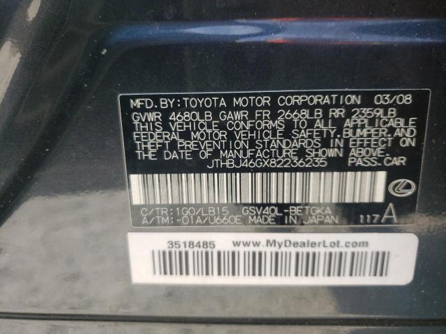 Photo 10 from auction – 2008 LEXUS ES 350 with VIN JTHBJ46GX82236235