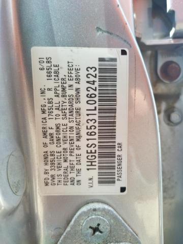 Photo 10 from auction – 2001 HONDA CIVIC with VIN 1HGES16531L062423