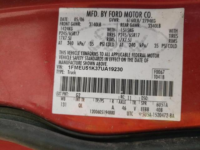 Zdjęcie 10 z aukcji – 2007 FORD EXPLORER S z VIN 1FMEU51K37UA19230