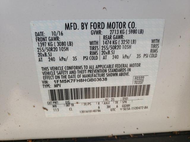 Photo 10 from auction – 2017 FORD EXPLORER L with VIN 1FM5K7FH8HGB03638