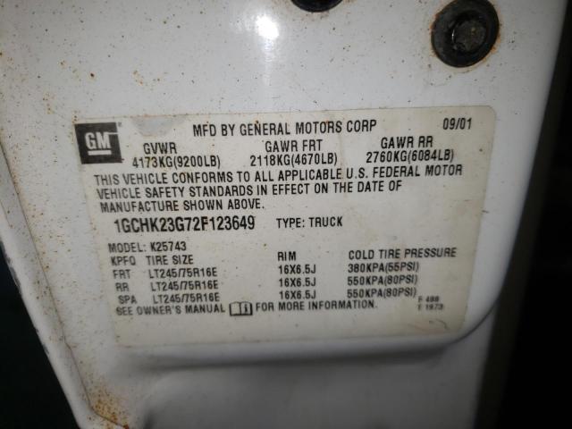 Photo 10 from auction – 2002 CHEVROLET SILVERADO with VIN 1GCHK23G72F123649
