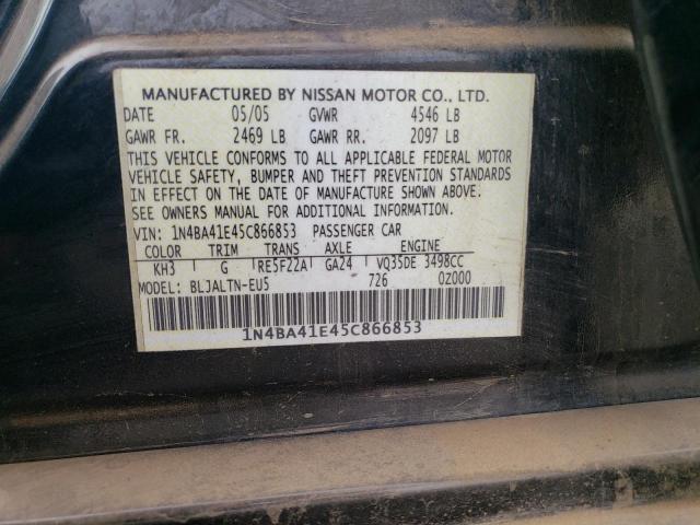 Photo 10 from auction – 2005 NISSAN MAXIMA SE with VIN 1N4BA41E45C866853