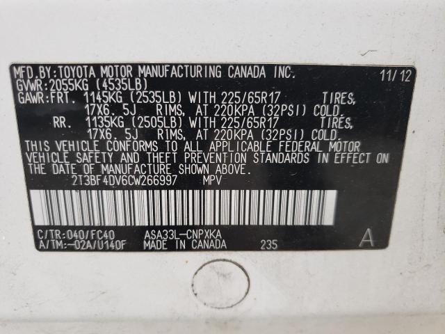 Photo 10 from auction – 2012 TOYOTA RAV4 with VIN 2T3BF4DV6CW266997