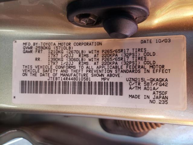 Photo 10 from auction – 2004 TOYOTA 4RUNNER SR with VIN JTEBT14R448010581