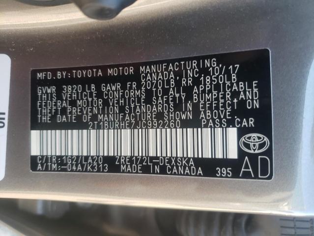 Photo 10 from auction – 2018 TOYOTA COROLLA L with VIN 2T1BURHE7JC992260