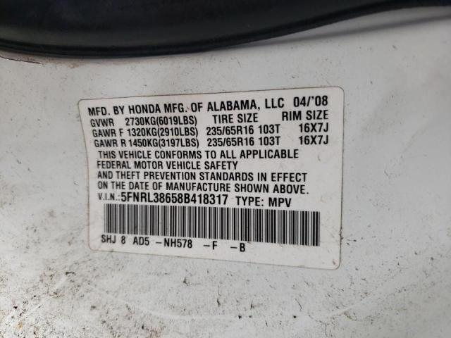 Photo 10 from auction – 2008 HONDA ODYSSEY EX with VIN 5FNRL38658B418317