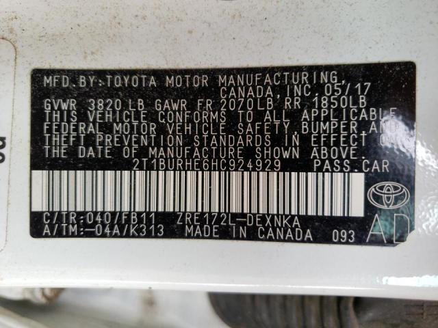 Photo 10 from auction – 2017 TOYOTA COROLLA L with VIN 2T1BURHE6HC924929