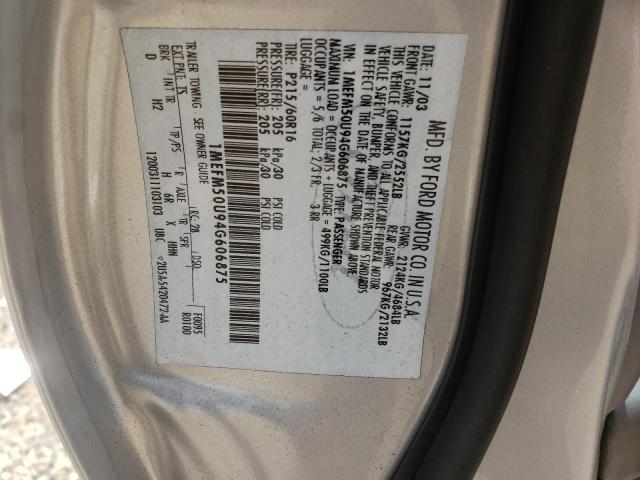 Photo 10 from auction – 2004 MERCURY SABLE GS with VIN 1MEFM50U94G606875