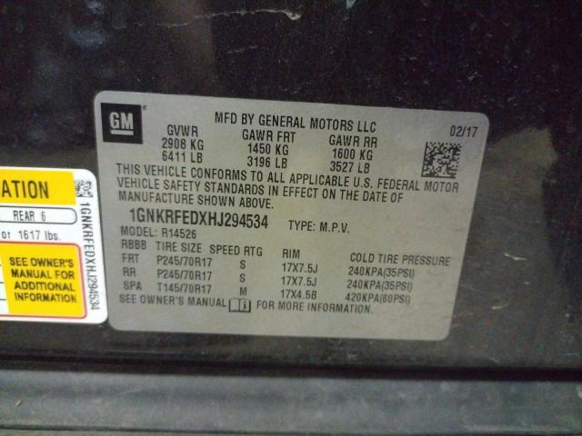 Photo 10 from auction – 2017 CHEVROLET TRAVERSE L with VIN 1GNKRFEDXHJ294534