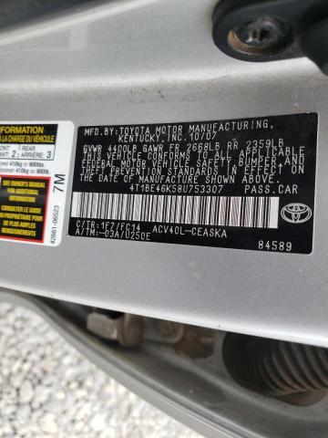 Photo 10 from auction – 2008 TOYOTA CAMRY CE with VIN 4T1BE46K58U753307