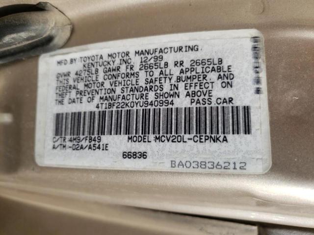 Photo 10 from auction – 2000 TOYOTA CAMRY with VIN 4T1BF22K0YU940994